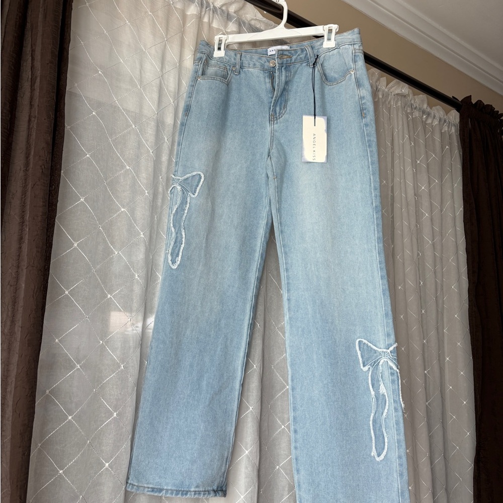 Angel Kiss Blue Denim Jeans with Bow Accents